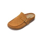 Women's Suede Buckle Slip-On Mules Cork Footbed Clog with TPR Sole