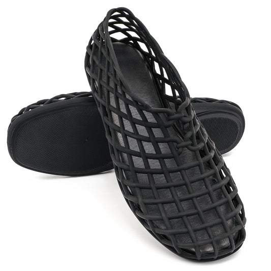 Soft Black Mesh Ballet Flats – Slip-On Chic Comfort Sandals