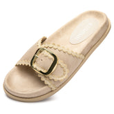 Sage - Beige - Suede slippers for women winter house shoes indoor and outdoor