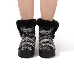 Cleo - Black - Ankle Winter Mini Boots for Women Faux Fur Lining Water Resistant Warm Snow Boots Slip On Memory Foam Comfort Booties FuzzyClassic