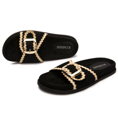 Sage - Black - Suede slippers for women winter house shoes indoor and outdoor