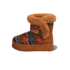 Women's Knit Platform Snow Boots Warm Fur Lined