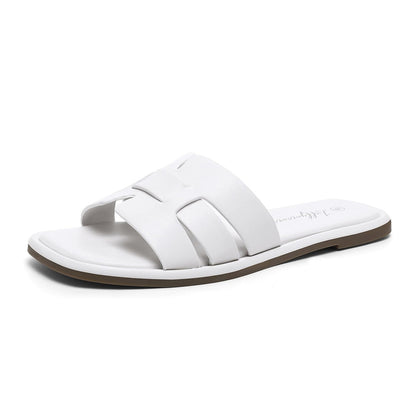 Women's Flat Slide Sandals H-Strap Square Toe Shape Non-slip Summer Beach Shoes