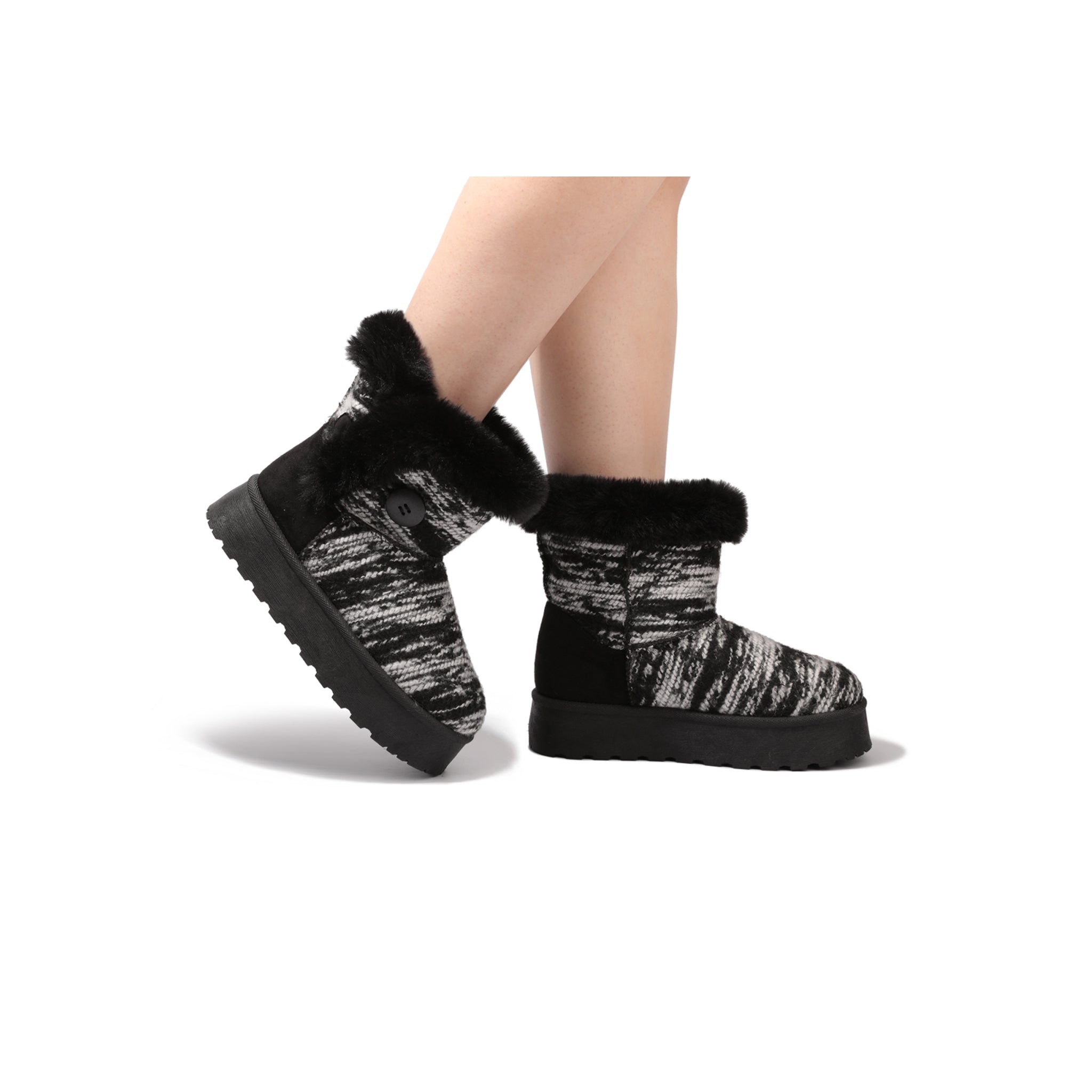 FunkyMonkey Women's Fleece-Lined Woven Slip-On Snow Boots | Winter Non-Slip Thick-Sole Warm Boots | Vintage Style Winter Essentia