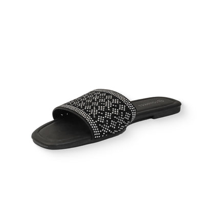 Funkymonkey Womens Rhinestone Flat Sandals Non Slip TPR Sole Slides