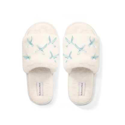 Plush Bow Slippers - Cozy Faux Fur House Slides