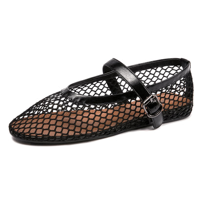 Women’s Mesh Mary Jane Ballet Flats Buckle Strap Comfort Shoes
