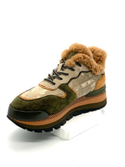 Women's Retro Color - Block Hiking Sneakers with Fleece Lining, Platform Sole for Winter Outdoor & Casual Wear