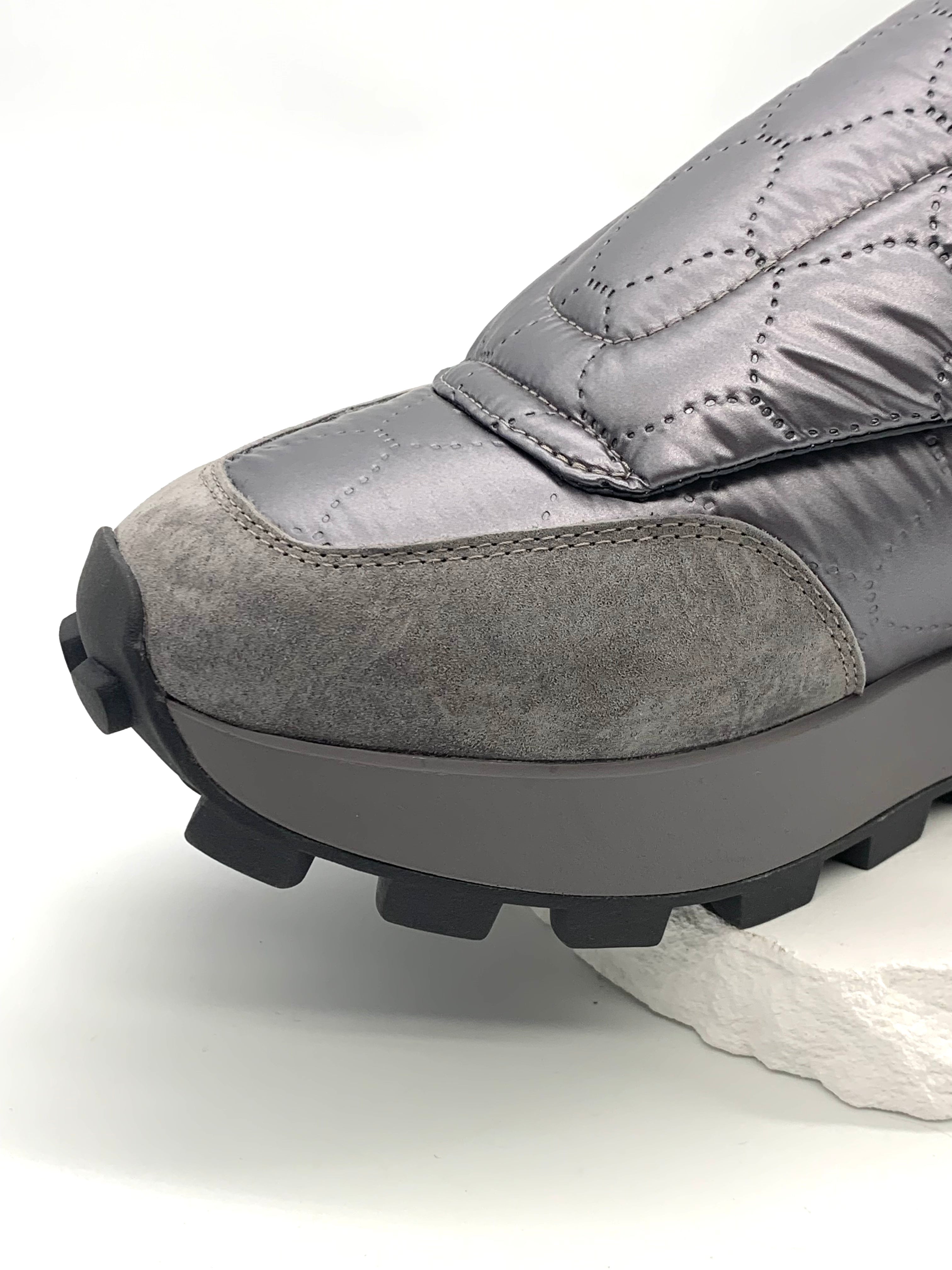 Women's Quilted Slip - On Sneakers, Metallic Silver Warm Platform Shoes for Winter Casual Wear