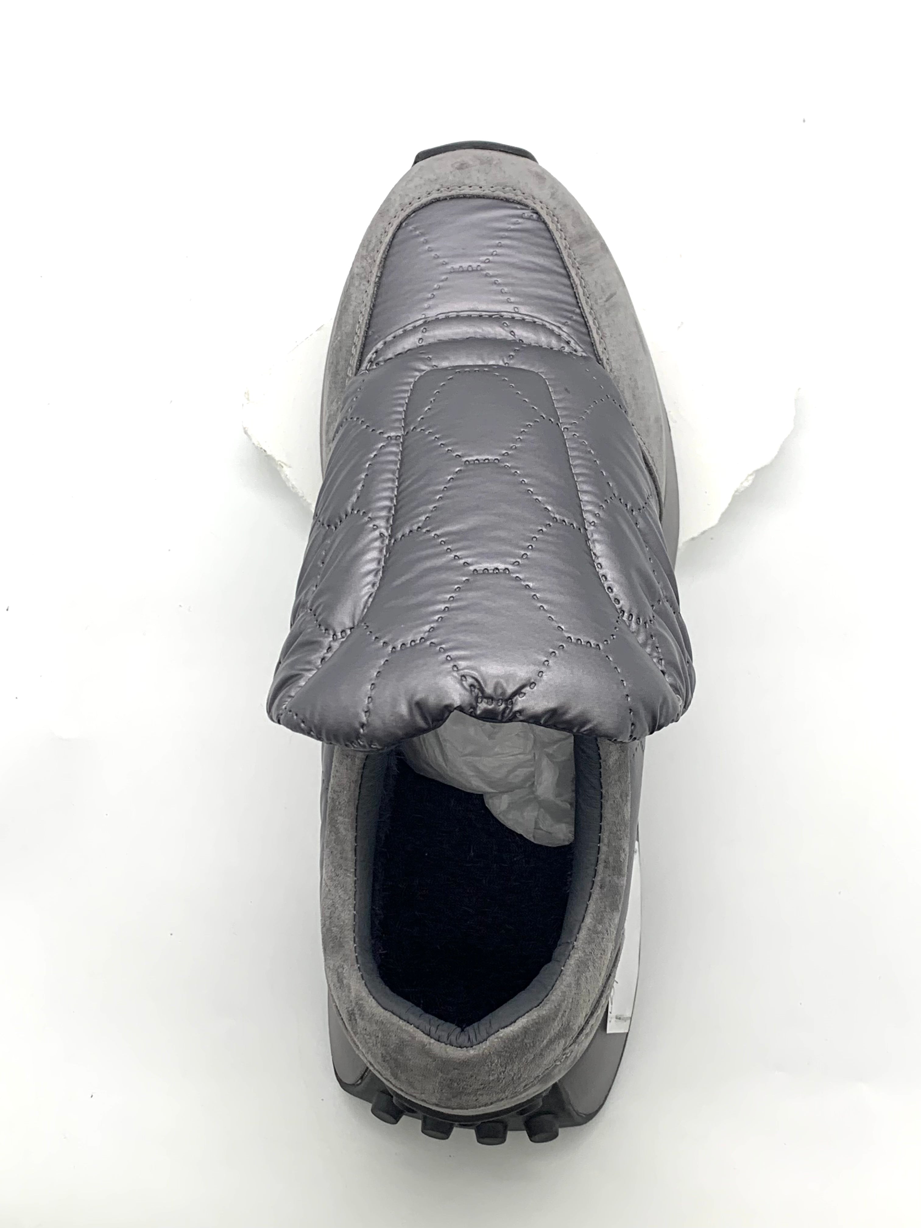 Women's Quilted Slip - On Sneakers, Metallic Silver Warm Platform Shoes for Winter Casual Wear