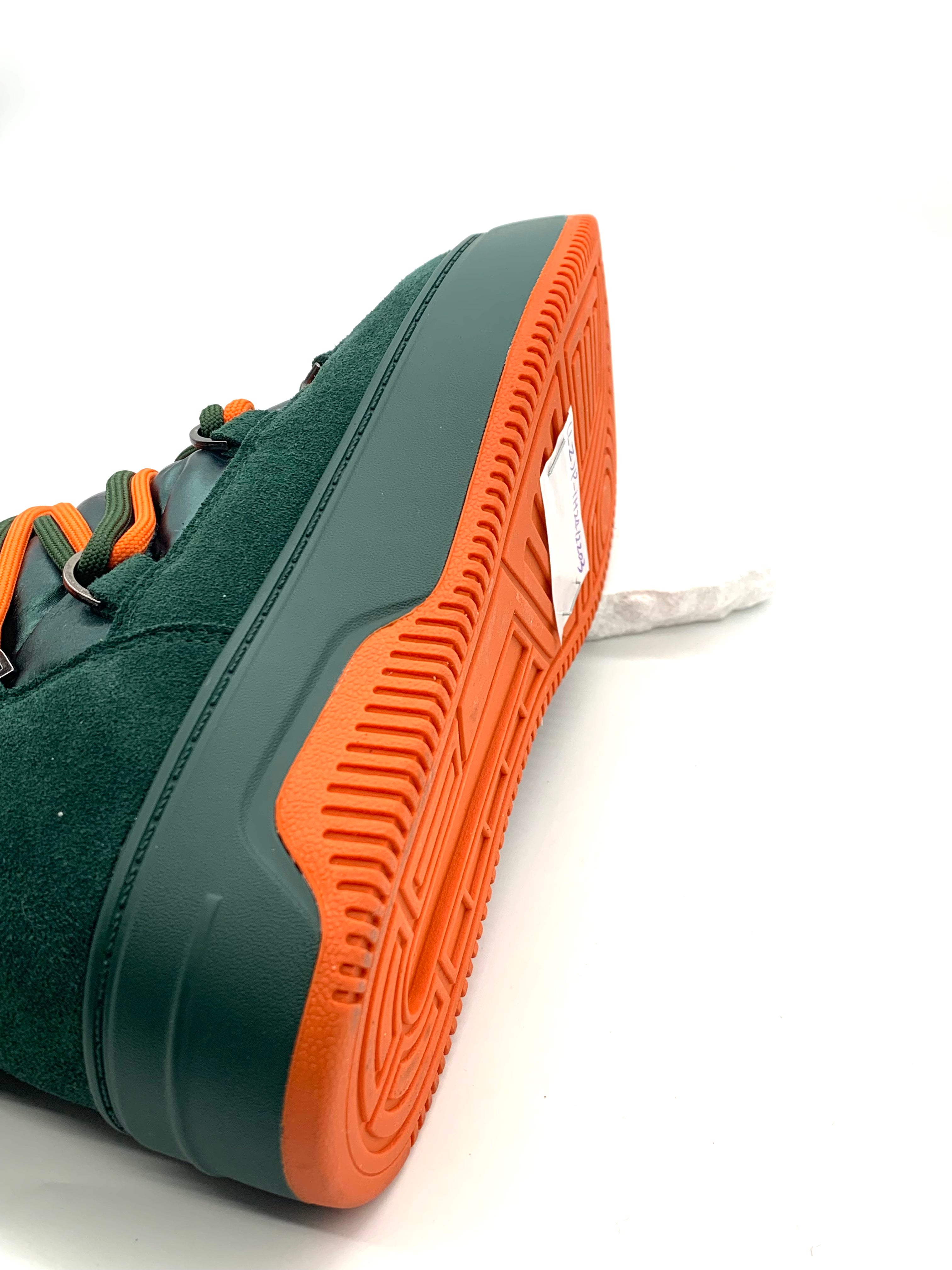 Women's Winter High Top Sneakers Green Suede and Leather with Orange Laces Warm Padded Ankle Boots
