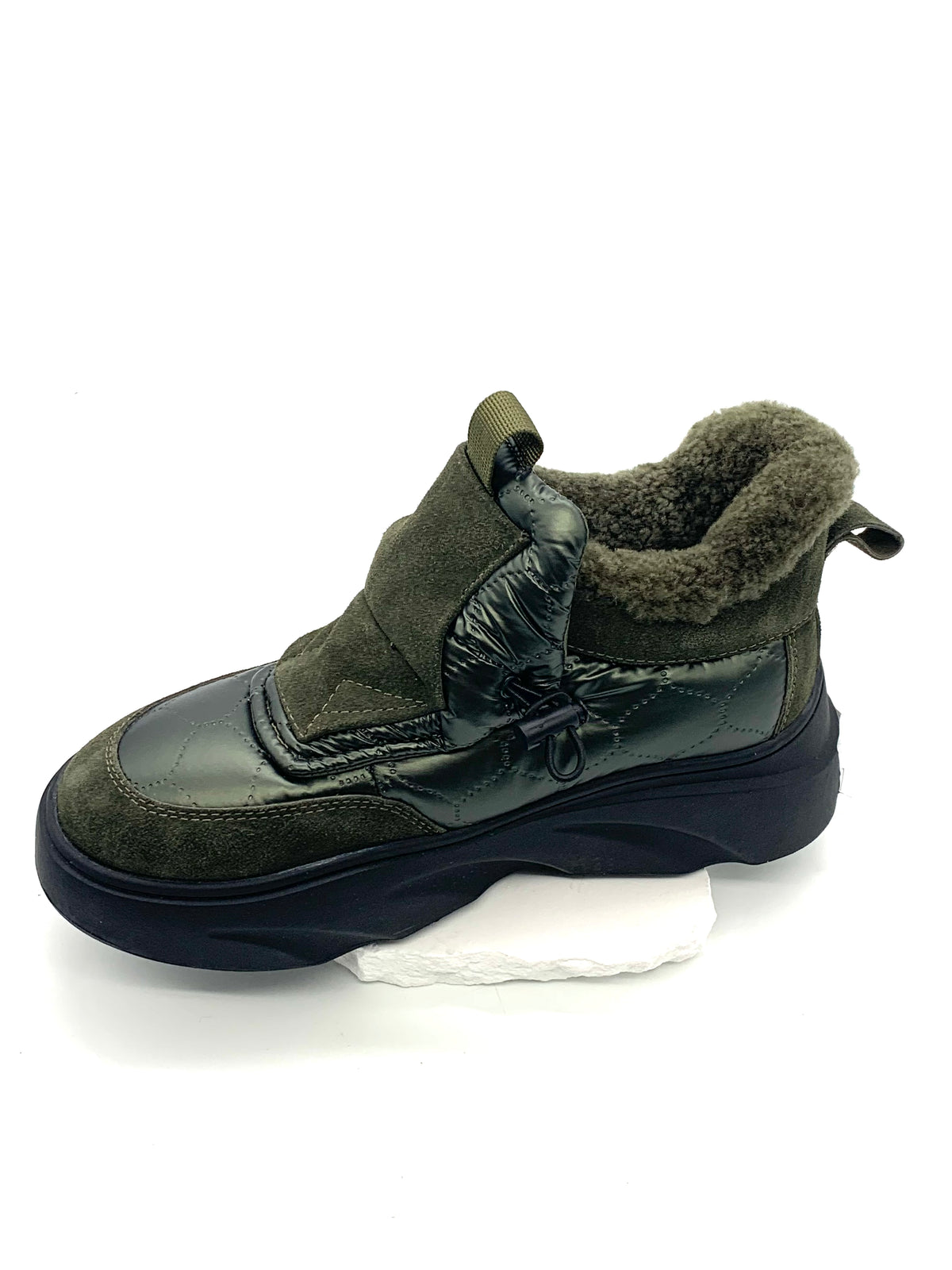 Women's Olive Green Winter Slip - On Sneakers, Warm Fleece - Lined, Velcro Strap Ankle Boots