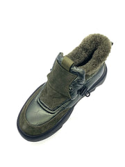 Women's Olive Green Winter Slip - On Sneakers, Warm Fleece - Lined, Velcro Strap Ankle Boots
