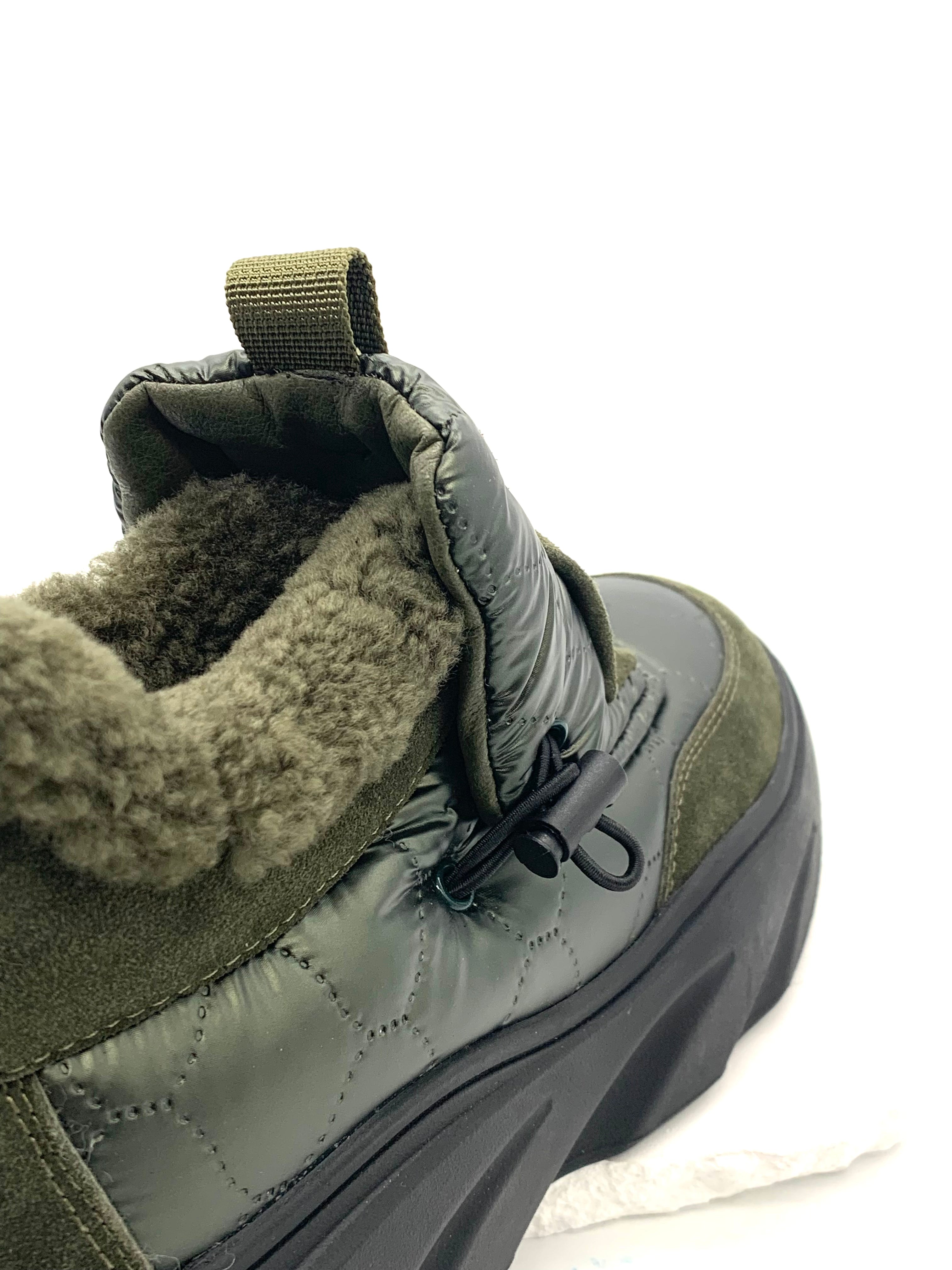 Women's Olive Green Winter Slip - On Sneakers, Warm Fleece - Lined, Velcro Strap Ankle Boots