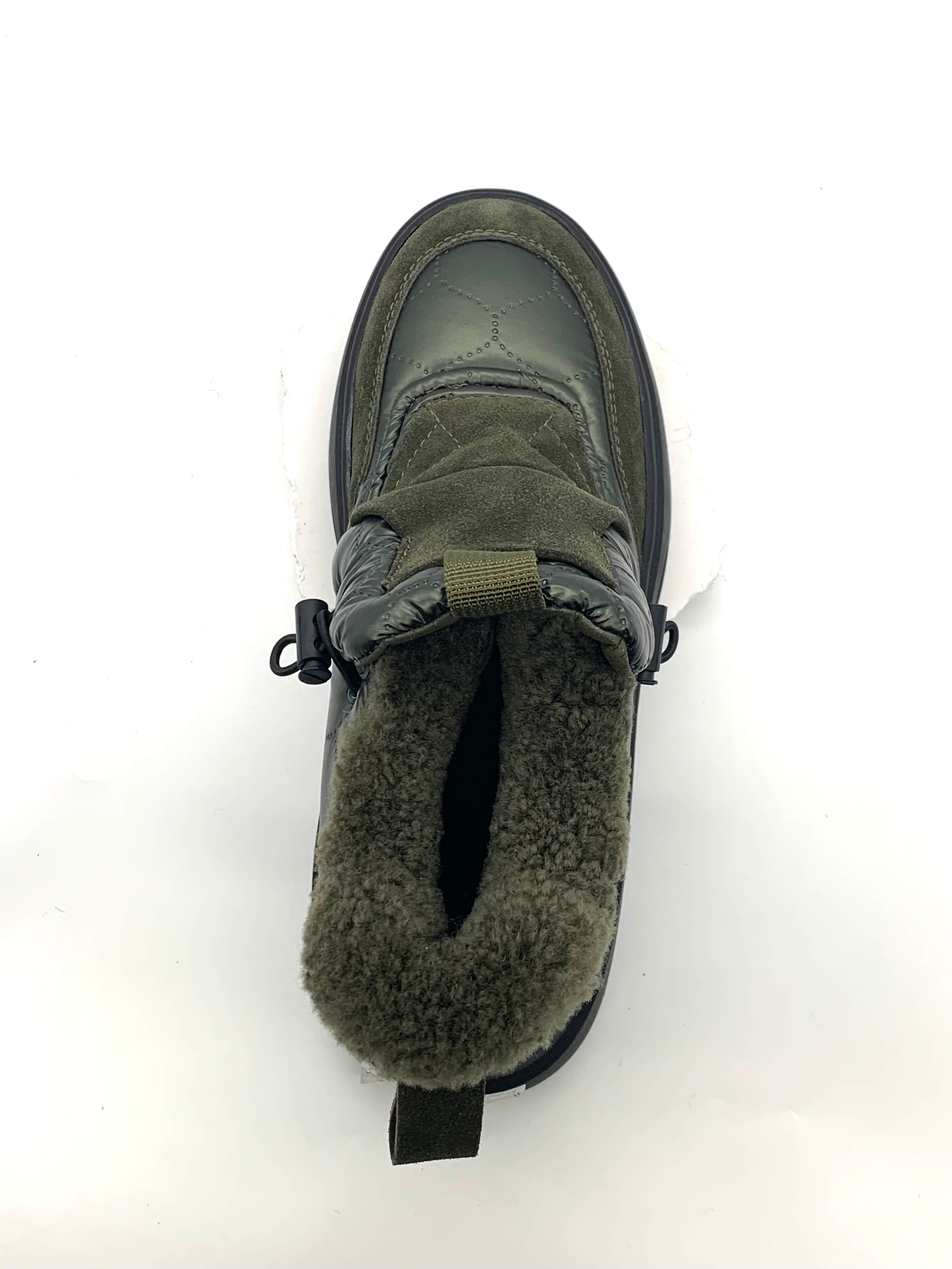 Women's Olive Green Winter Slip - On Sneakers, Warm Fleece - Lined, Velcro Strap Ankle Boots