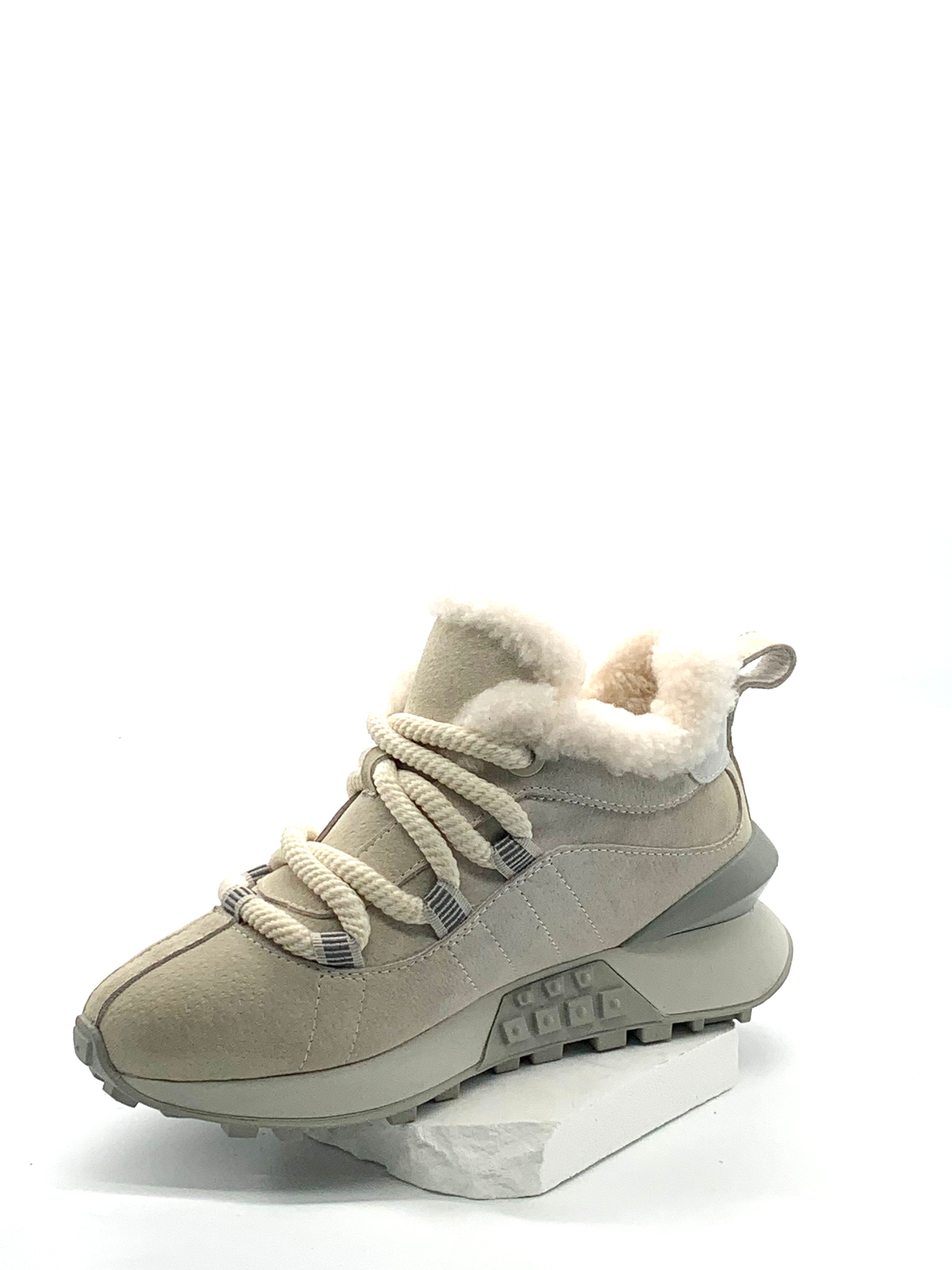 Women's Olive Green Quilted Fleece - Lined Sneakers with Chunky Sole and Color - Block Design
