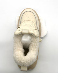 Women's Beige Quilted Winter Sneakers with Fleece Lining, Hook - Loop Strap & Chunky Sole