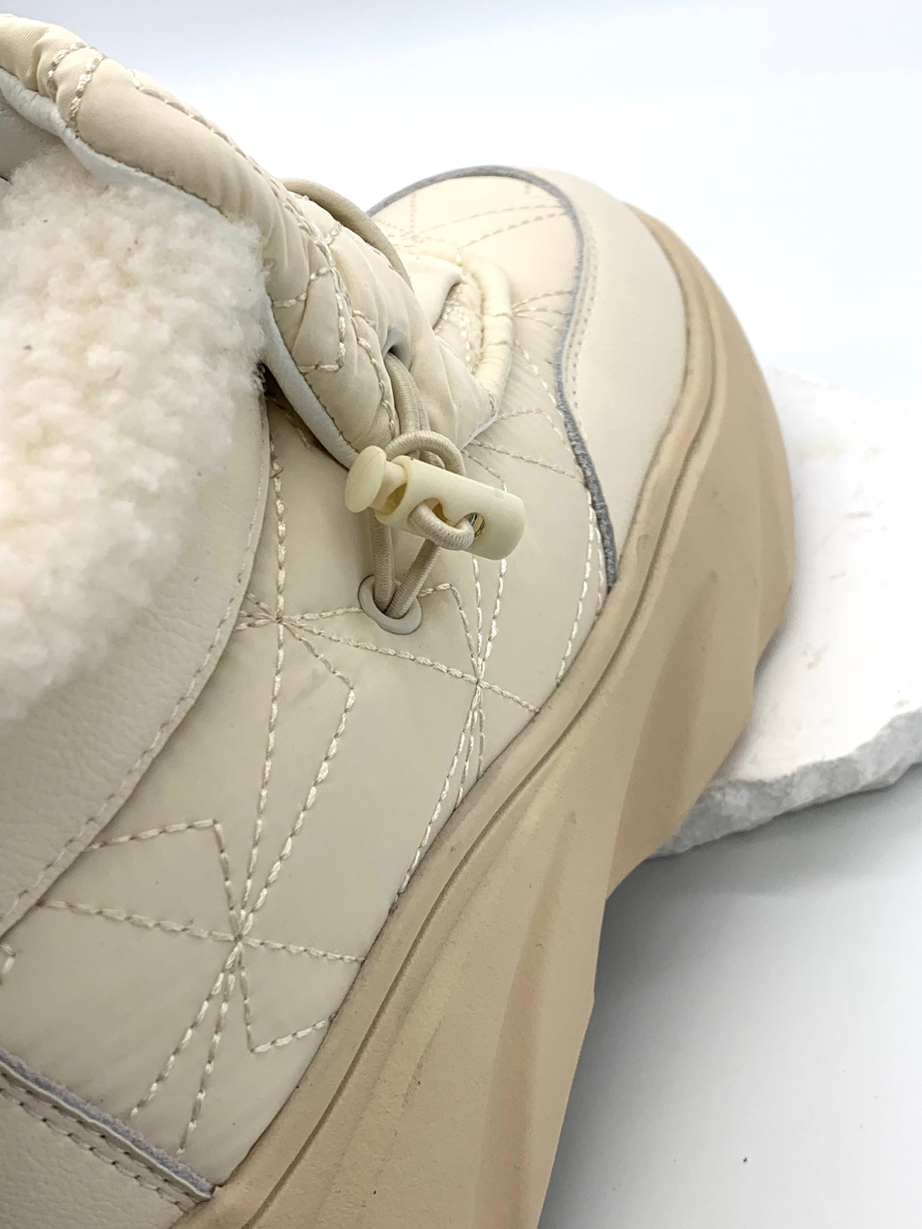 Women's Beige Quilted Winter Sneakers with Fleece Lining, Hook - Loop Strap & Chunky Sole
