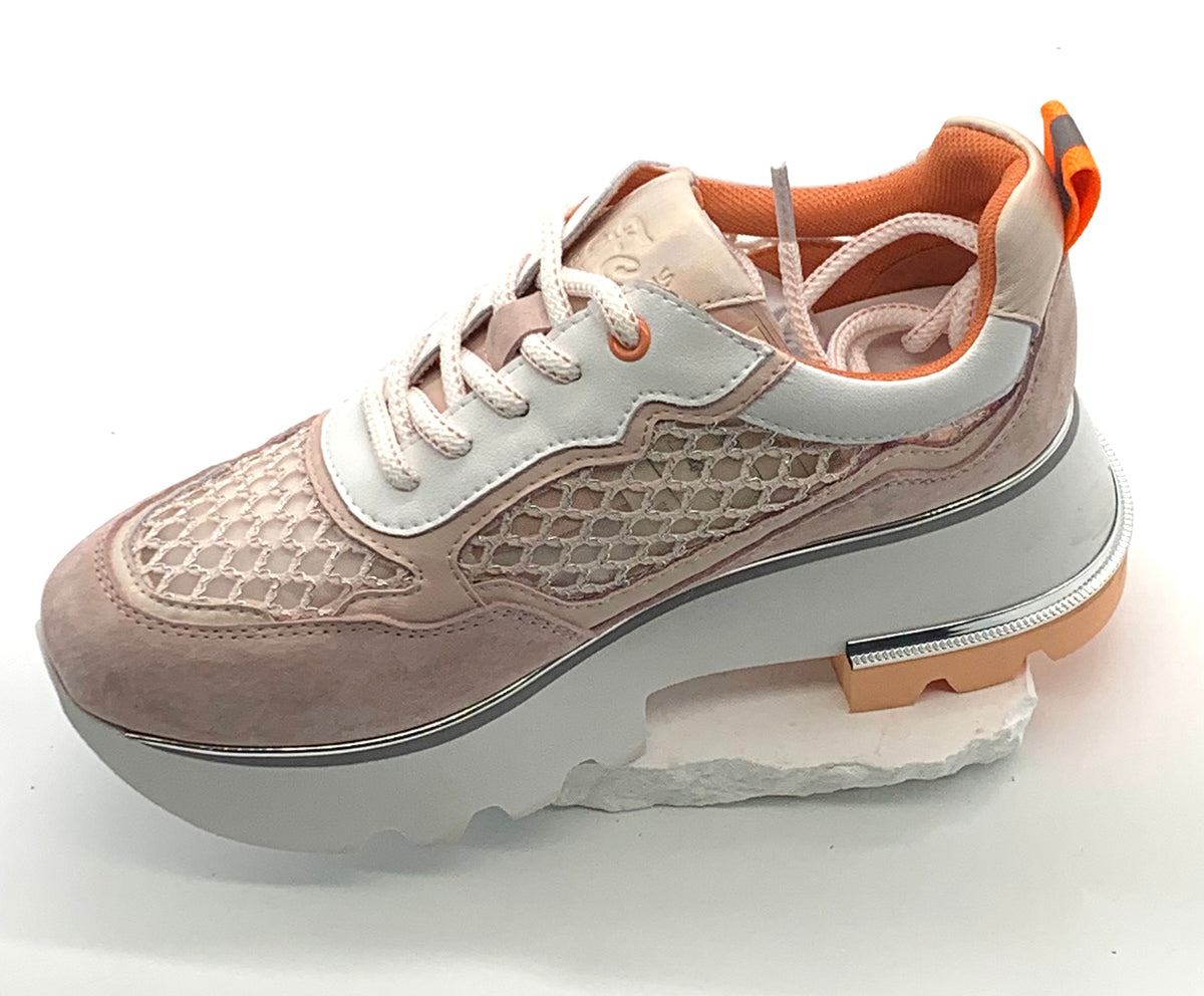 Women's Beige Mesh Panel Sneakers with Platform Sole, Breathable & Stylish for Casual Wear