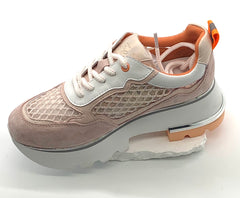 Women's Beige Mesh Panel Sneakers with Platform Sole, Breathable & Stylish for Casual Wear