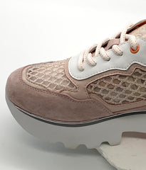 Women's Beige Mesh Panel Sneakers with Platform Sole, Breathable & Stylish for Casual Wear
