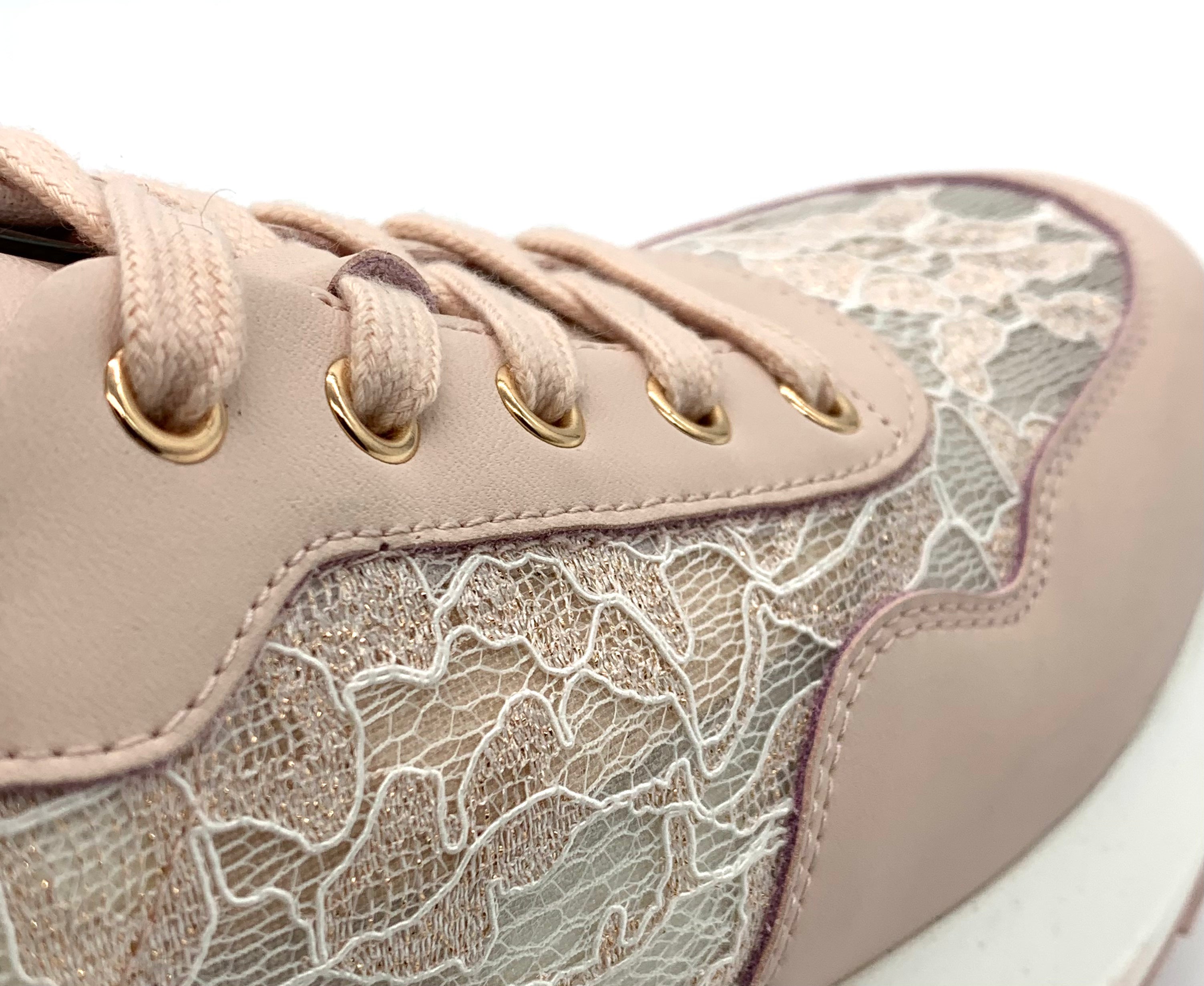 Women's Beige Leather Sneakers with Lace Panels, Stylish & Breathable for Casual Outfits