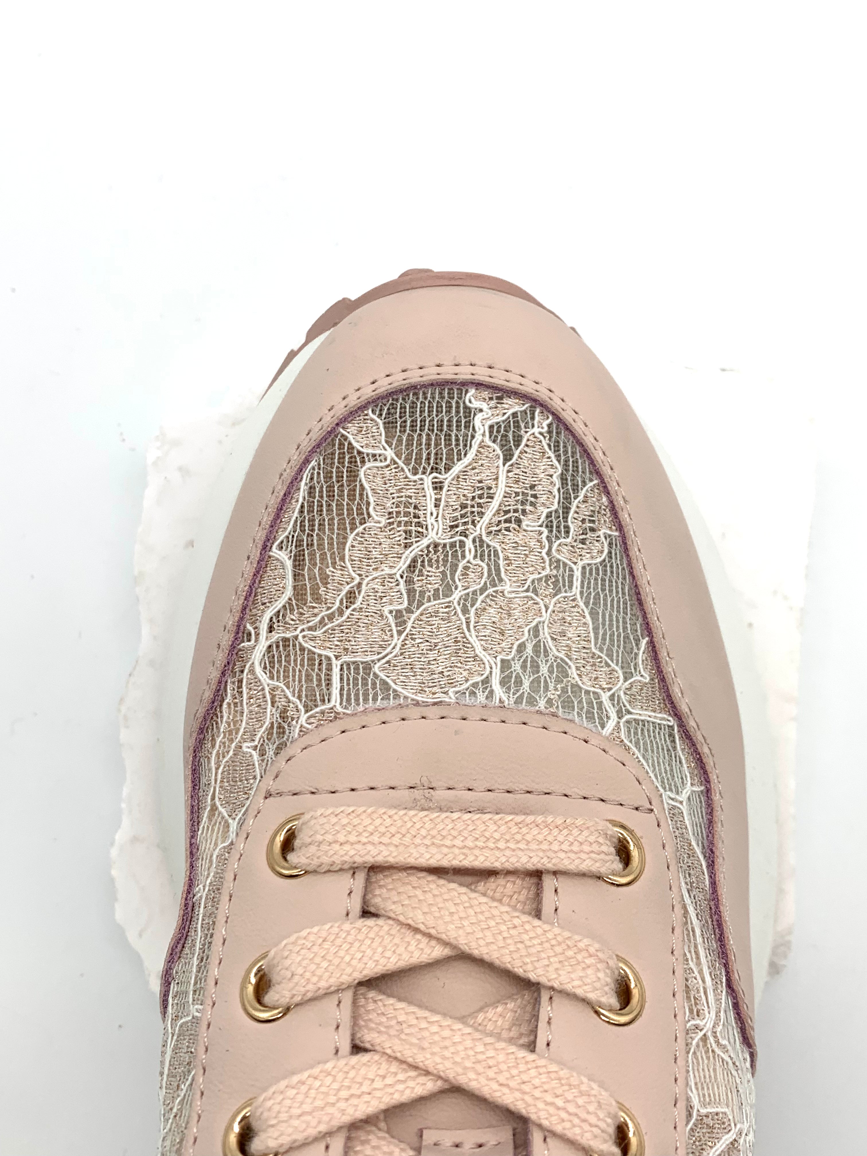 Women's Beige Leather Sneakers with Lace Panels, Stylish & Breathable for Casual Outfits