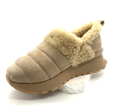 Women's Beige Fleece Winter Casual Shoes, Warm Wool Lined Platform Loafers