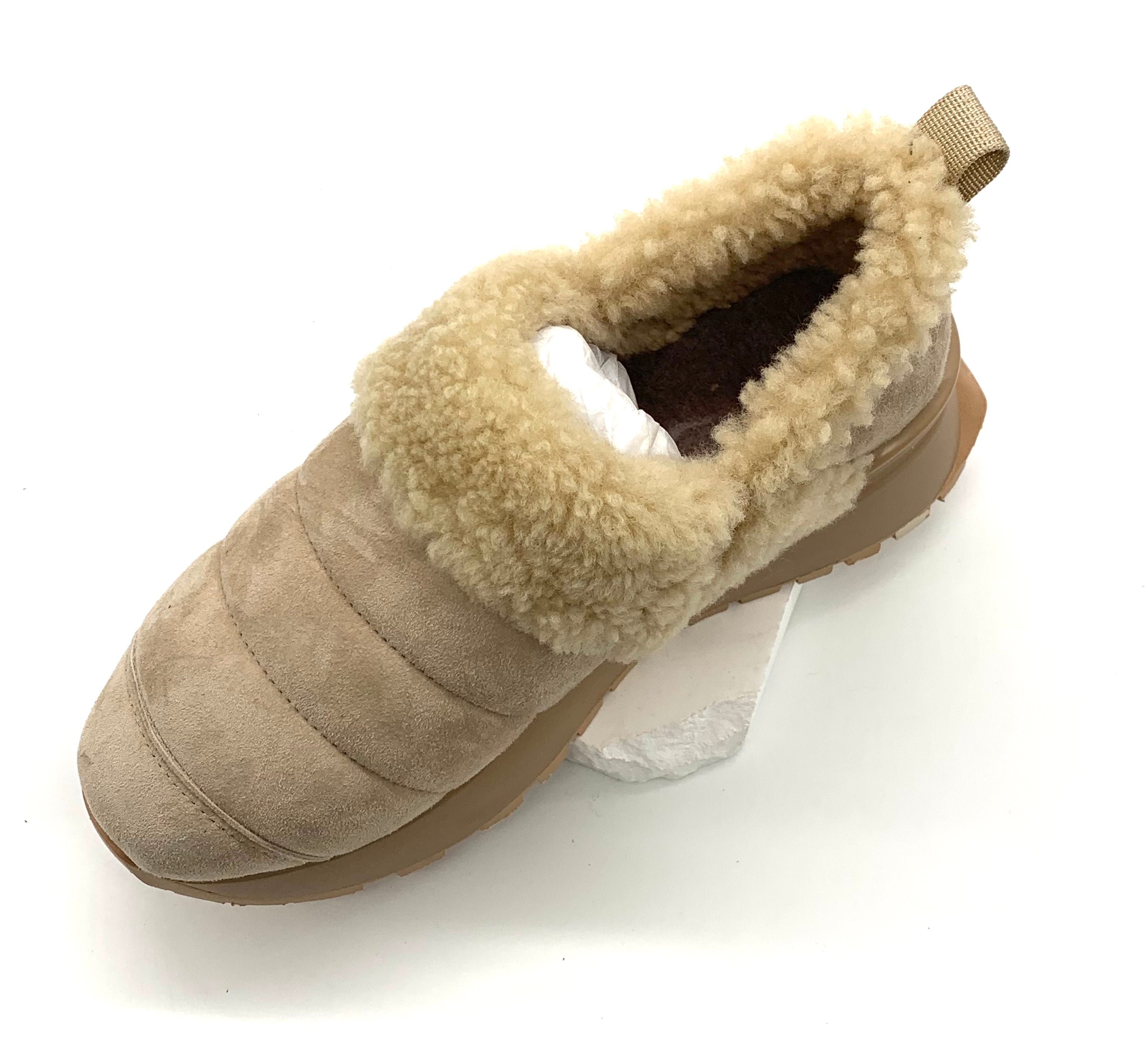 Women's Beige Fleece Winter Casual Shoes, Warm Wool Lined Platform Loafers