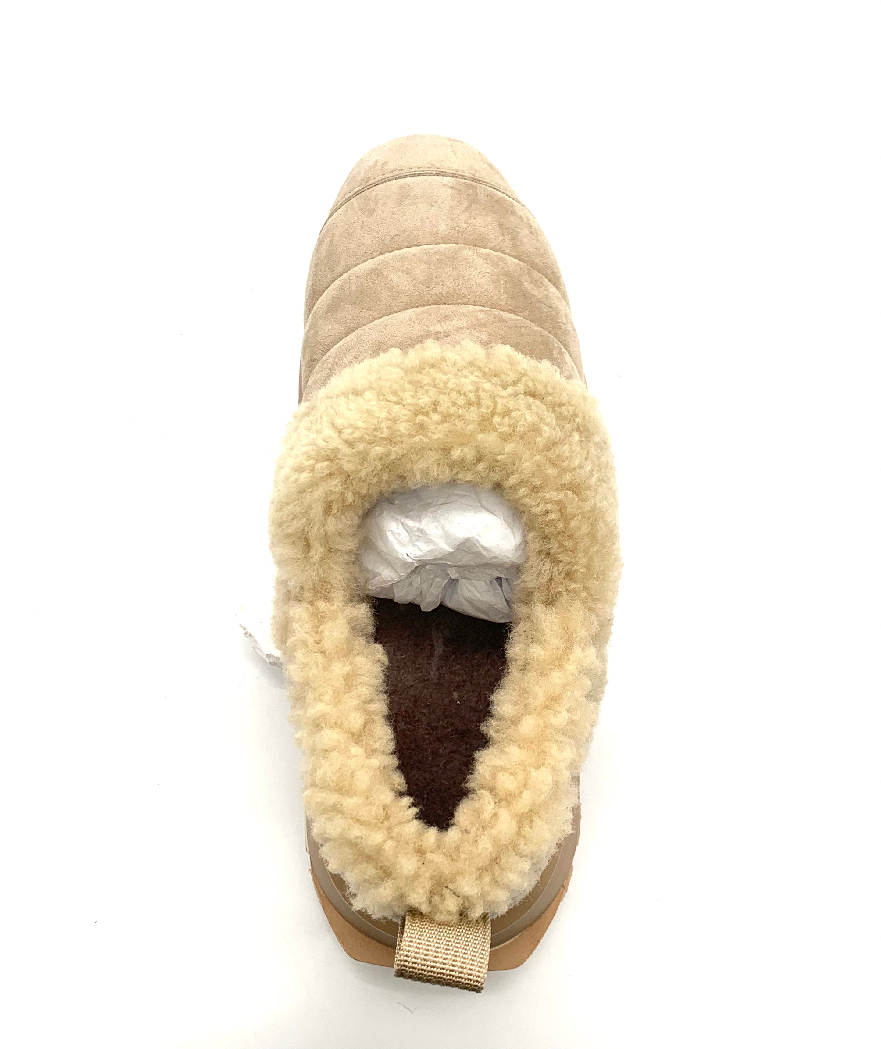 Women's Beige Fleece Winter Casual Shoes, Warm Wool Lined Platform Loafers