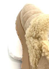 Women's Beige Fleece Winter Casual Shoes, Warm Wool Lined Platform Loafers