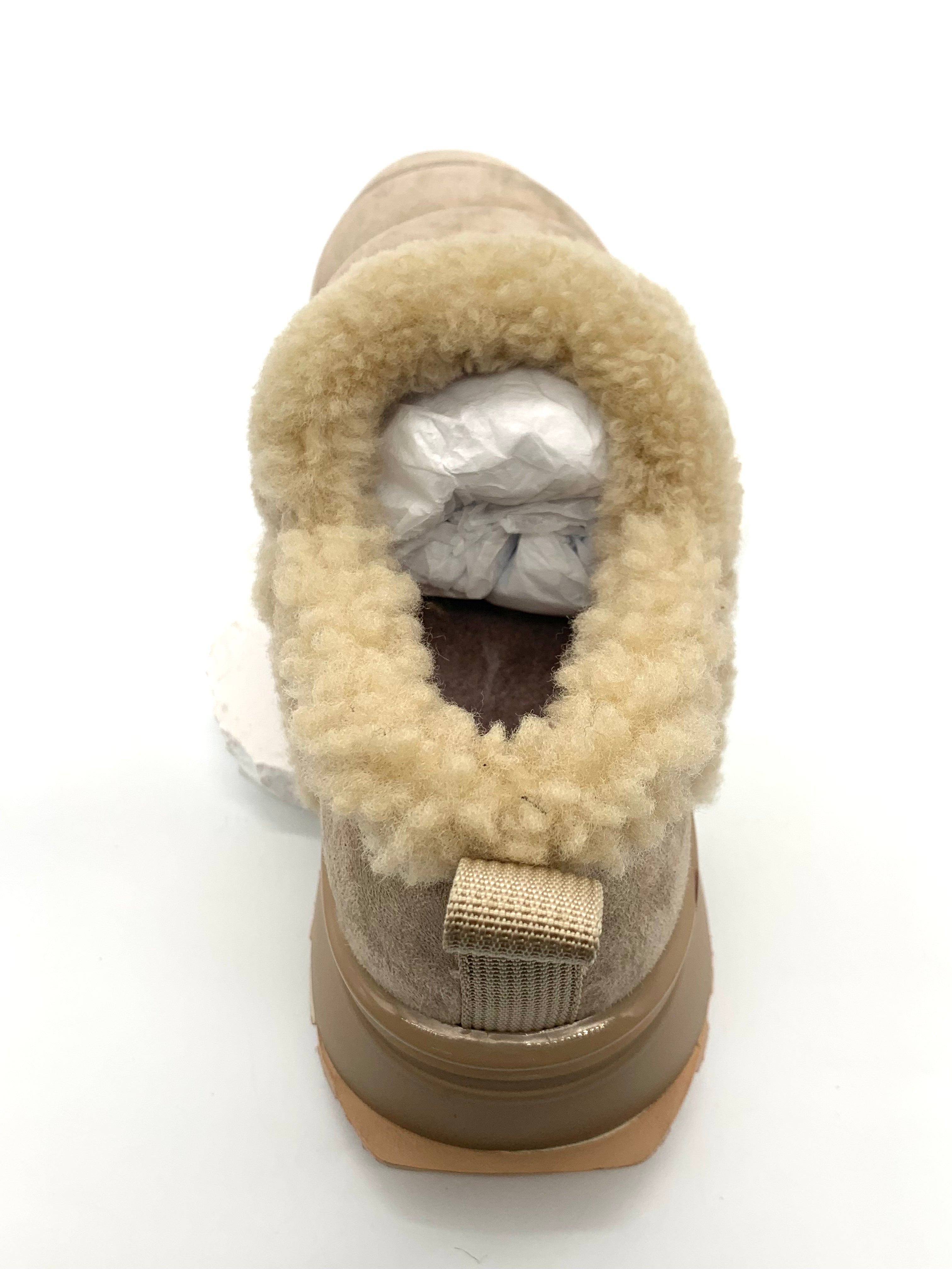 Women's Beige Fleece Winter Casual Shoes, Warm Wool Lined Platform Loafers