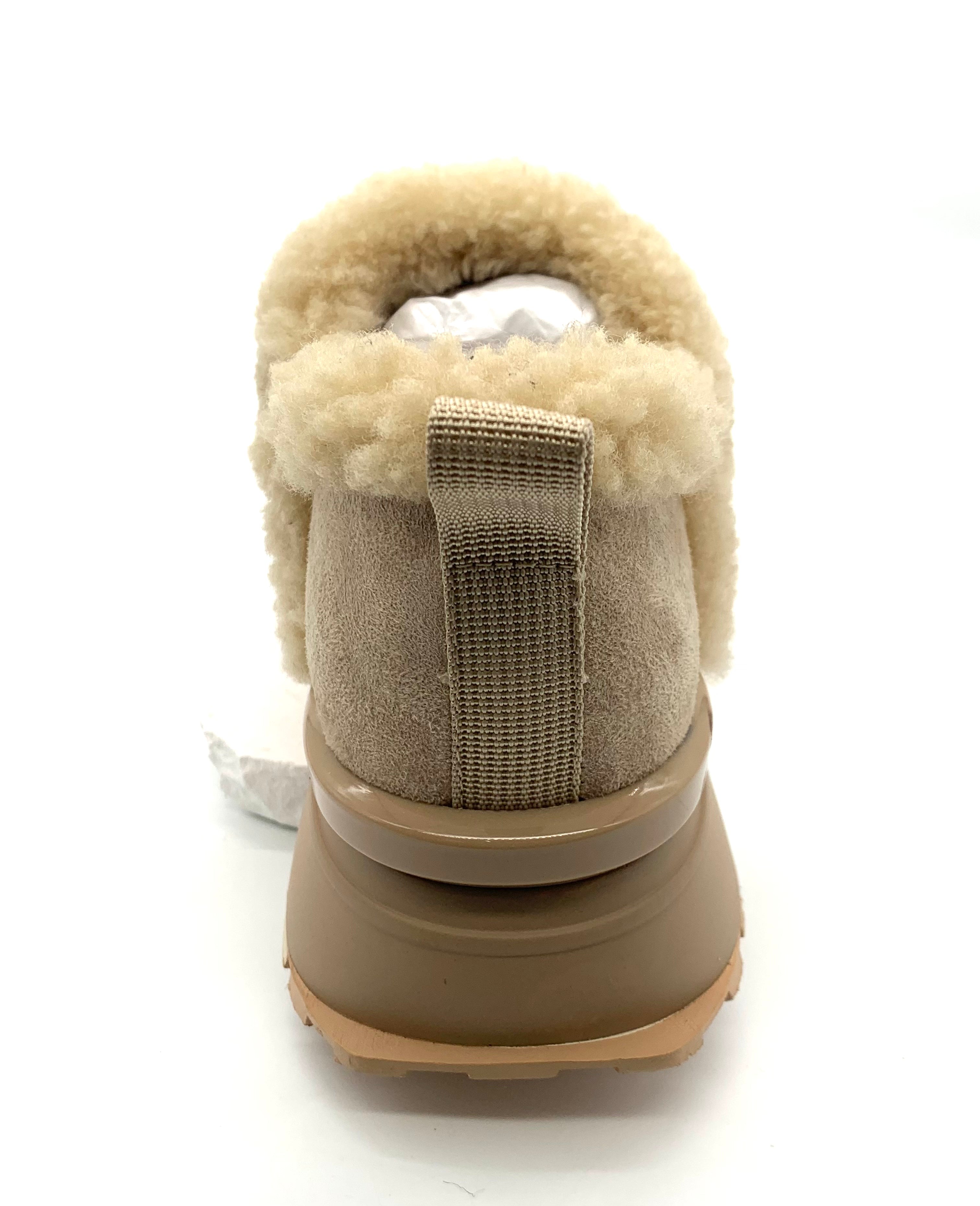 Women's Beige Fleece Winter Casual Shoes, Warm Wool Lined Platform Loafers