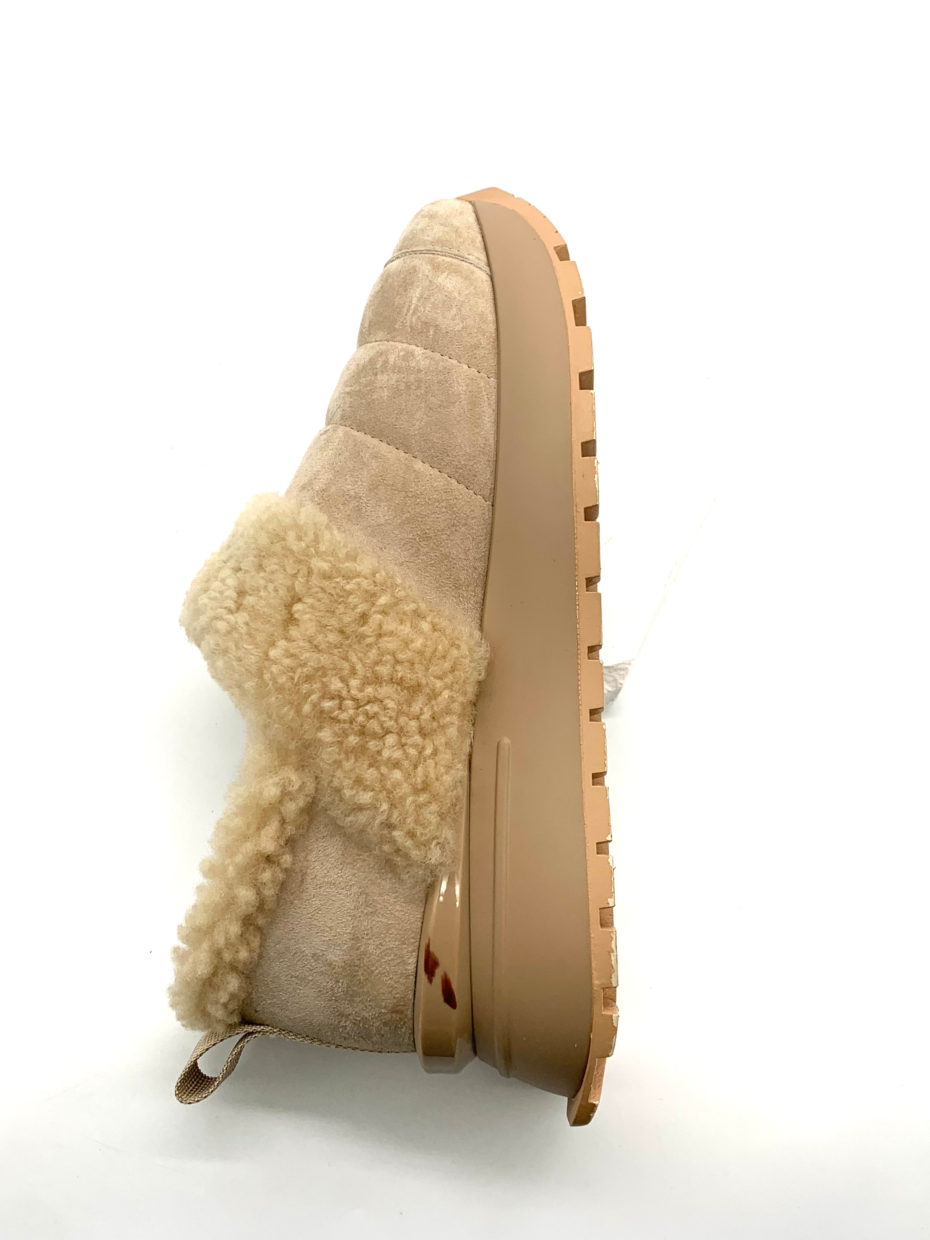 Women's Beige Fleece Winter Casual Shoes, Warm Wool Lined Platform Loafers