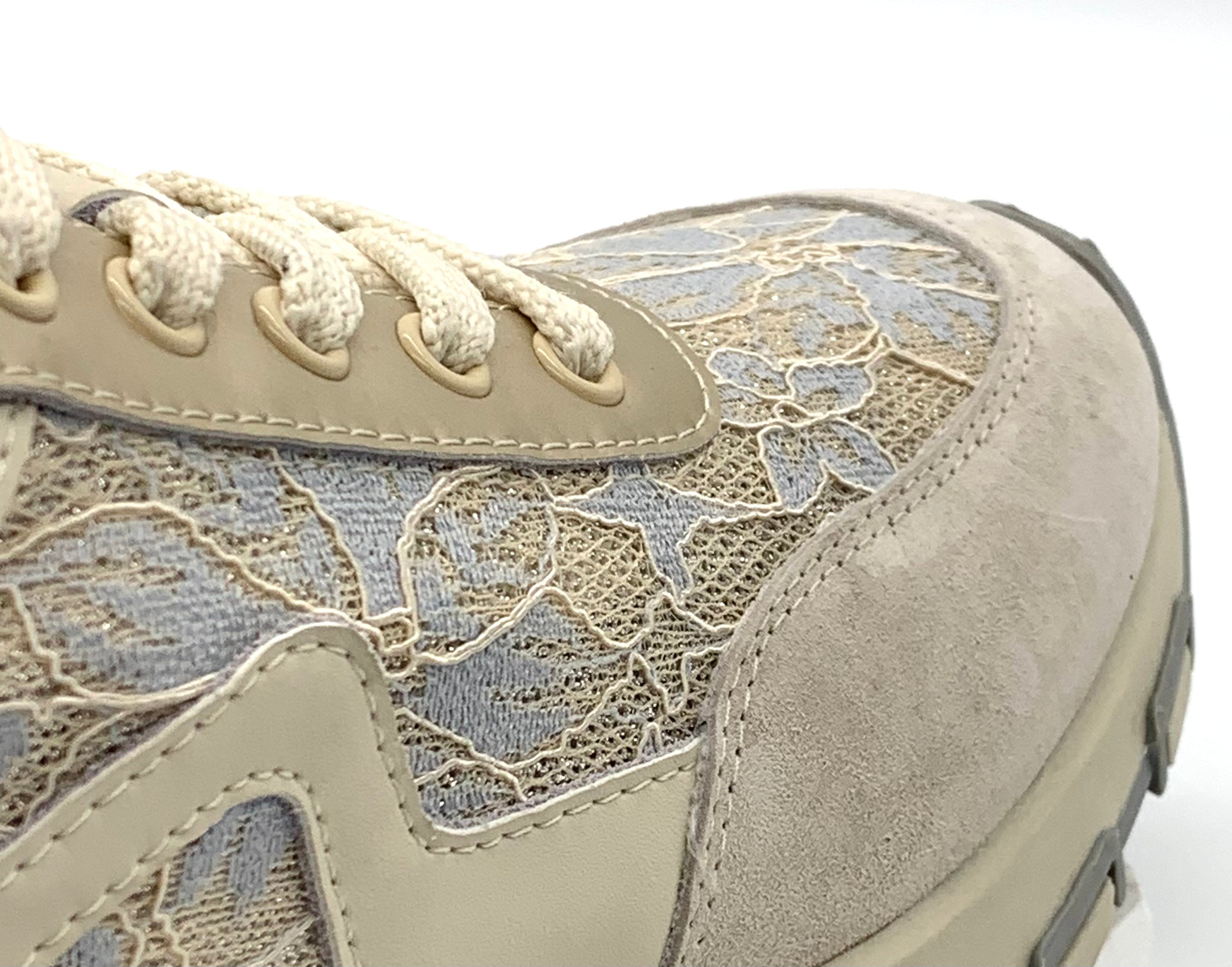 Women's Champagne Gold Sneakers with Lace Details,  Leather Panel Casual Shoes
