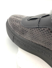Men's Black Leather Slip - On Shoes with Faux Fur Lining, Snake - Skin Pattern & Warm Design