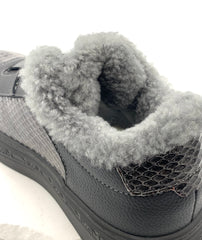 Men's Black Leather Slip - On Shoes with Faux Fur Lining, Snake - Skin Pattern & Warm Design