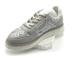 Women's Light Gray Leather Sneakers with Lace Details, Breathable & Stylish Casual Shoes