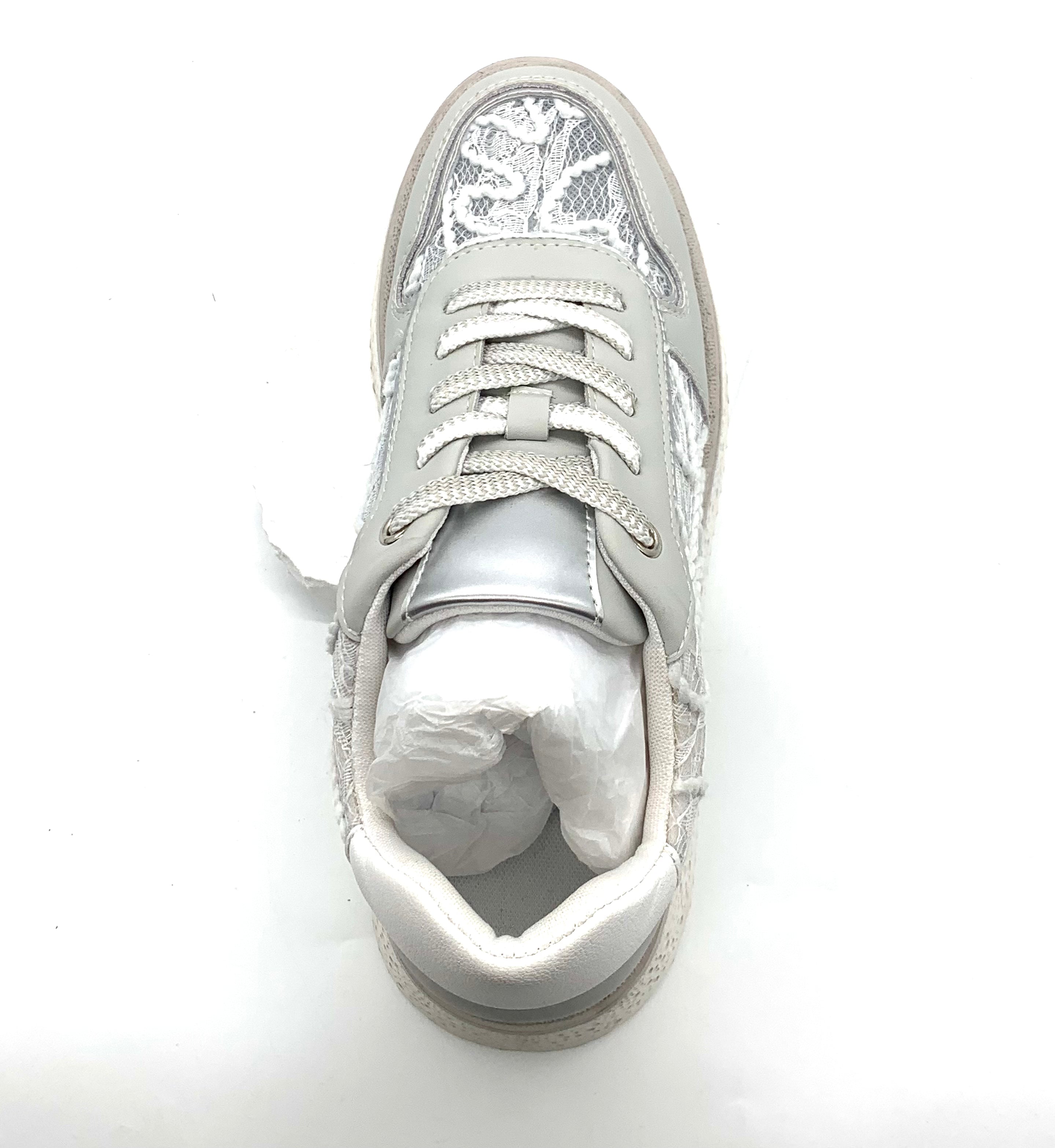 Women's Light Gray Leather Sneakers with Lace Details, Breathable & Stylish Casual Shoes