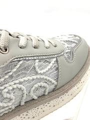 Women's Light Gray Leather Sneakers with Lace Details, Breathable & Stylish Casual Shoes