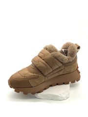 Women's Camel Quilted Winter Slip - On Shoes, Warm Fleece - Lined Platform Sneakers