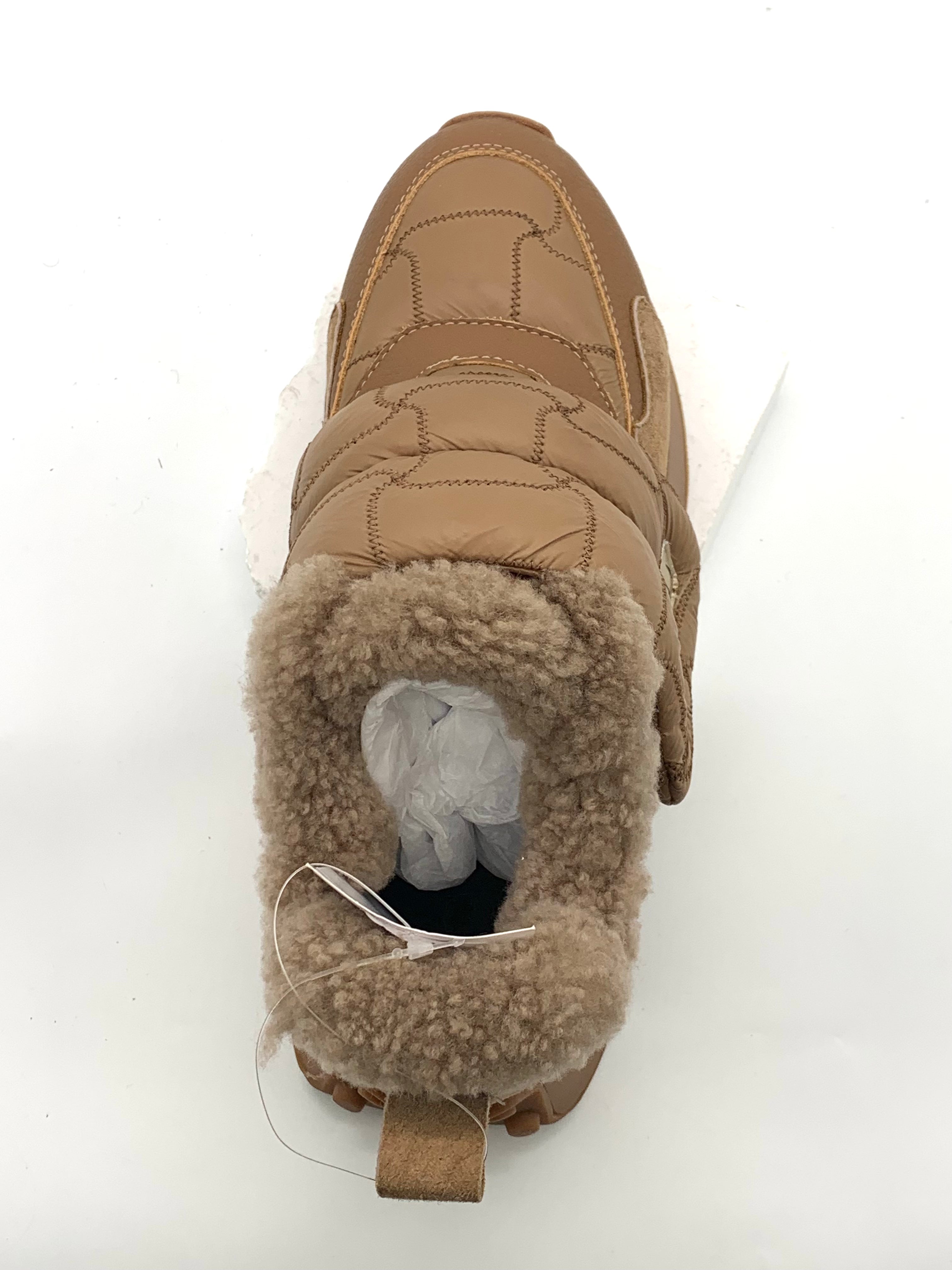 Women's Camel Quilted Winter Slip - On Shoes, Warm Fleece - Lined Platform Sneakers