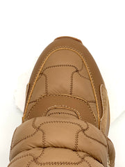 Women's Camel Quilted Winter Slip - On Shoes, Warm Fleece - Lined Platform Sneakers