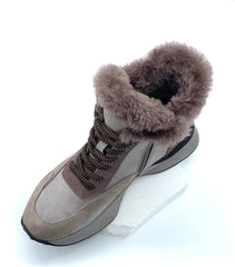 Women's Beige Suede Winter Ankle Boots with Fleece Lining, Side Zipper & Chunky Sole