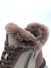 Women's Beige Suede Winter Ankle Boots with Fleece Lining, Side Zipper & Chunky Sole