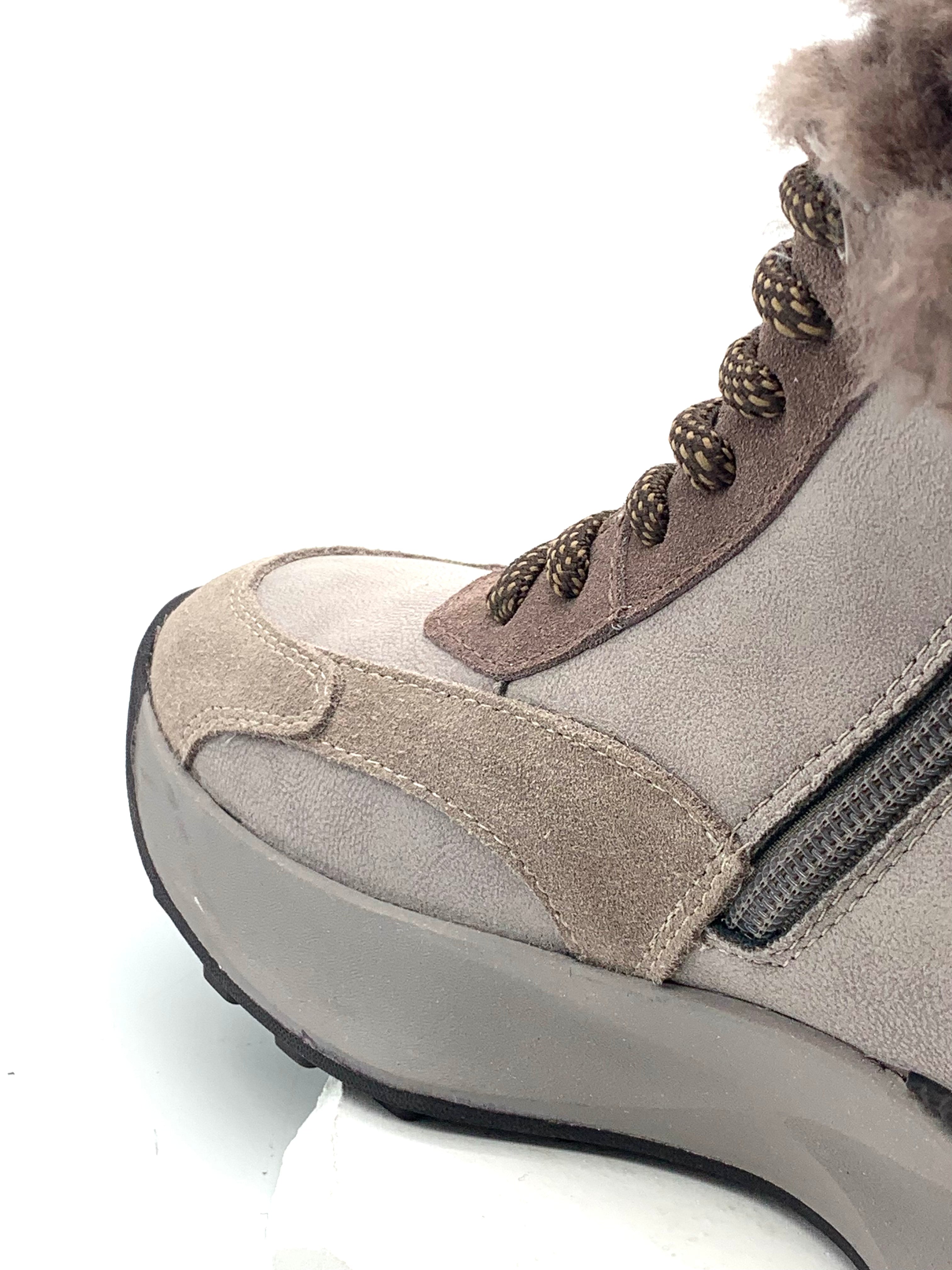 Women's Beige Suede Winter Ankle Boots with Fleece Lining, Side Zipper & Chunky Sole