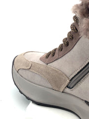 Women's Beige Suede Winter Ankle Boots with Fleece Lining, Side Zipper & Chunky Sole