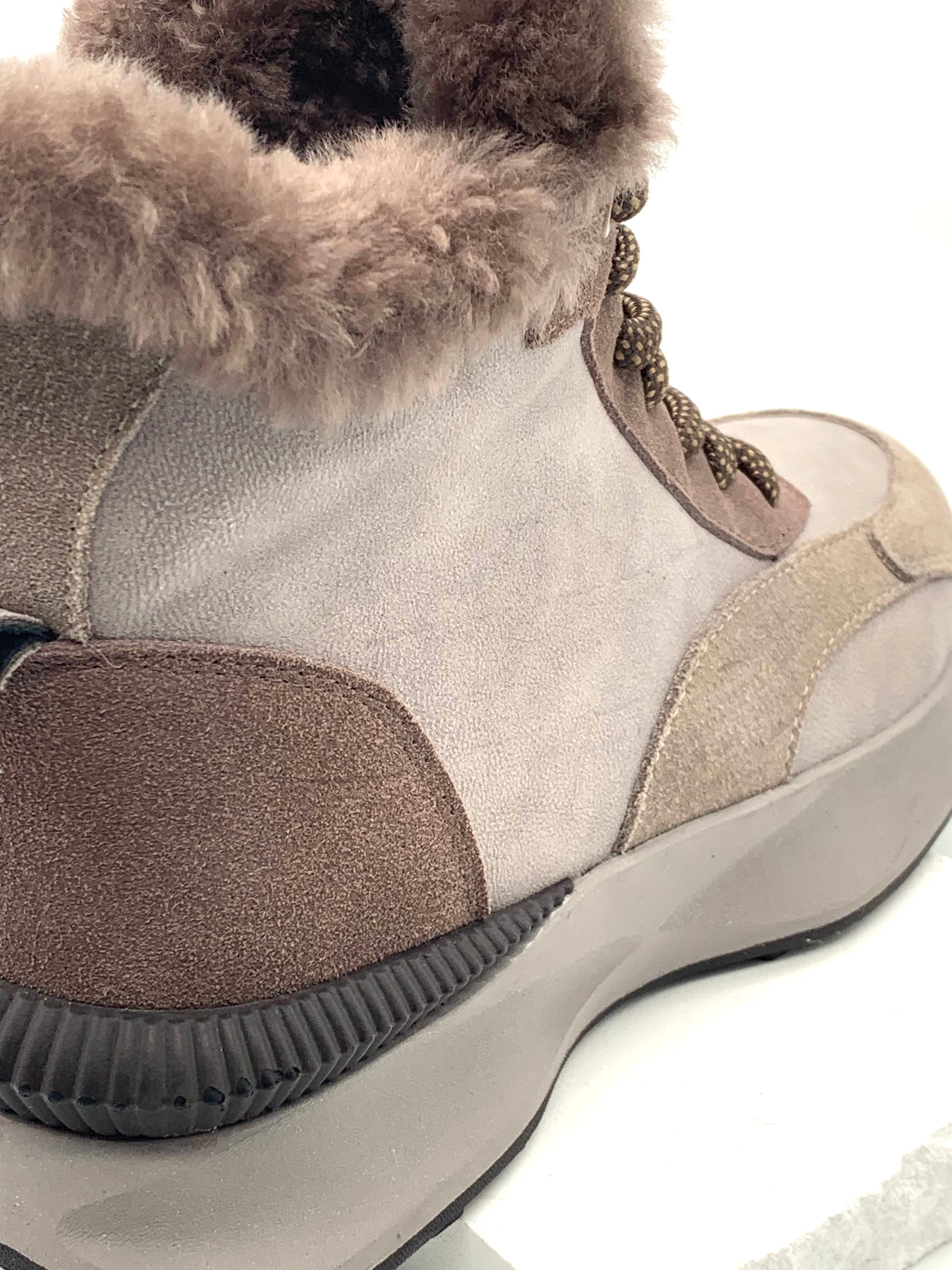 Women's Beige Suede Winter Ankle Boots with Fleece Lining, Side Zipper & Chunky Sole