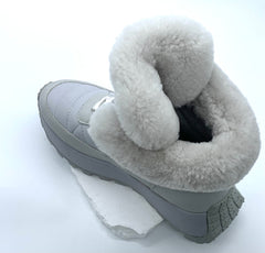 Women's Light Gray Winter Snow Boots with Fleece Lining, Quilted Design & Chunky Sole