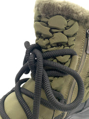Women's Olive Green Padded Winter Snow Boots with Fleece Lining, Side Zipper & Chunky Sole
